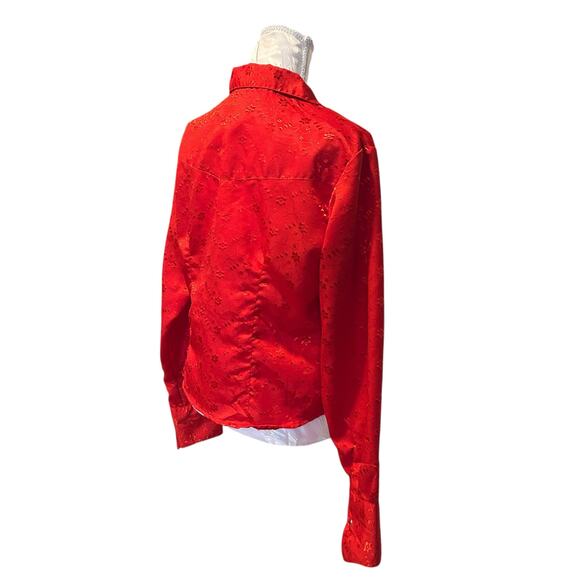 Vintage Panhandle Slim Red Satin Embroidered Floral Ruffle Shirt Womens Sz Large - Picture 4 of 16